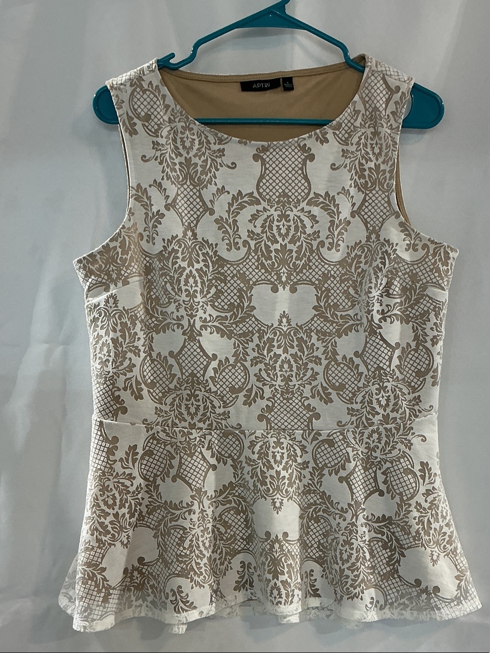 Apt. 9 Cream and Tan Damask Peplum Camisole